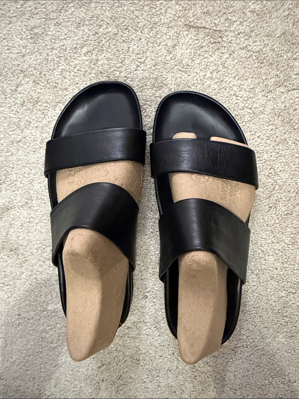 Garnet Hill Black Two-Strap Slide Sandals- Size 8.5